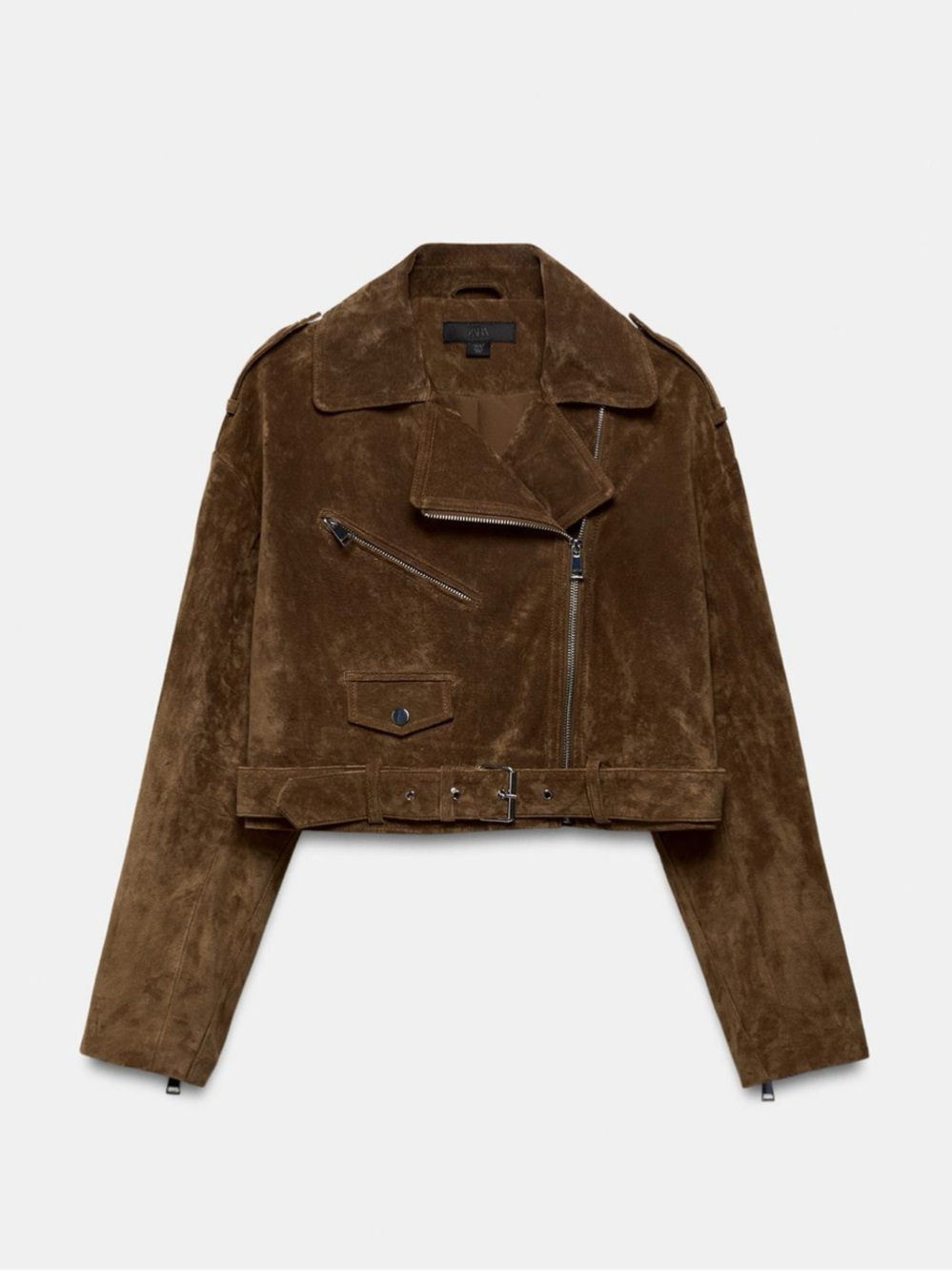 ZARA 100% SUEDE LEATHER SHORT JACKET WITH BELT BROWN SMALL XS 3046/090/705 - Picture 1 of 8